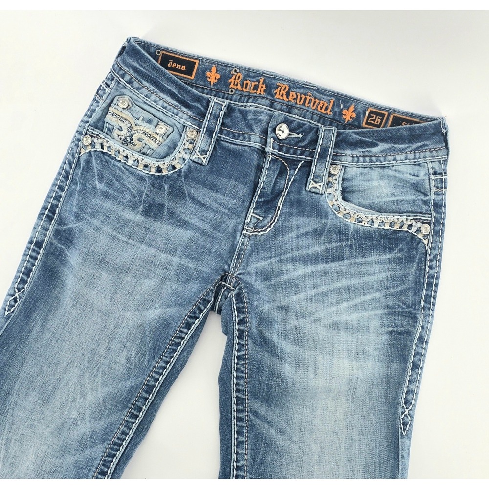 Rock Revival Y2K Jena Skinny Jeans Size 26 Women Embellished Denim Blue Pants